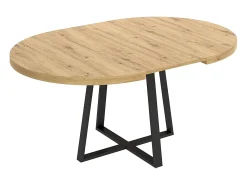 Mesa comedor redonda Aduna extensible 6 en madera clara y negro 77x110-158 cm