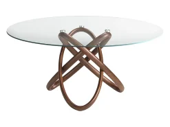 Mesa comedor redonda cristal templado y nogal 1020-Ø140 ANGEL CERDA