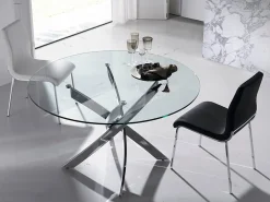 Mesa comedor redonda cristal templado y acero cromado 1061-Ø120 ANGEL CERDA