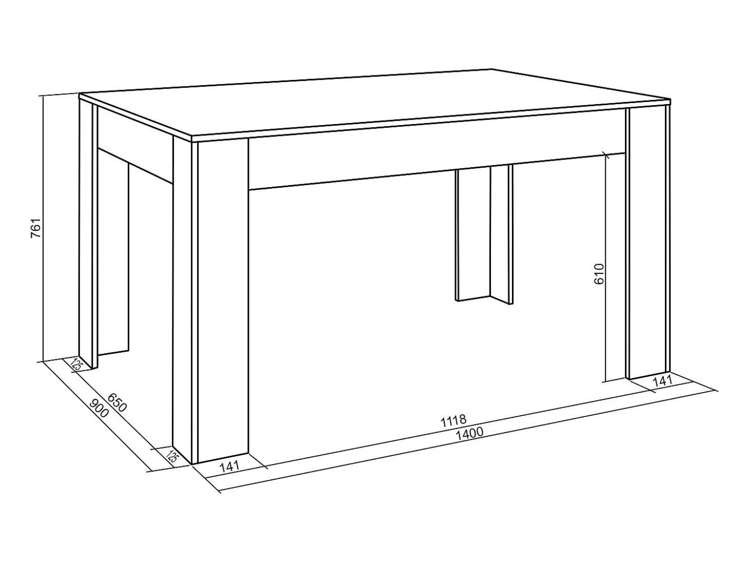 Mesa Comedor, 140x90x76cm, Para 6 comensales, Muebles Comedor, Negro y roble