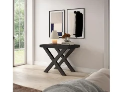 Mesa Consola extensible, 160x90x73cm, Para 8 comensales, Patas madera maciza, Negro