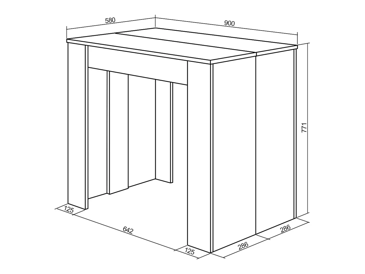 Mesa Consola extensible, 222x90x77cm, Para 10 comensales, Comedor y cocina, Roble
