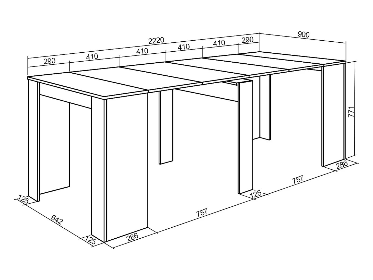 Mesa Consola extensible, 222x90x77cm, Para 10 comensales, Comedor y cocina, Roble