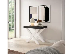 Mesa Consola extensible, 180x90x73cm, Para 8 comensales, Patas madera maciza, Negro