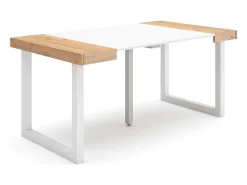Mesa Consola extensible, 160x90x73cm, Para 8 comensales, Patas madera maciza, Roble y blanco