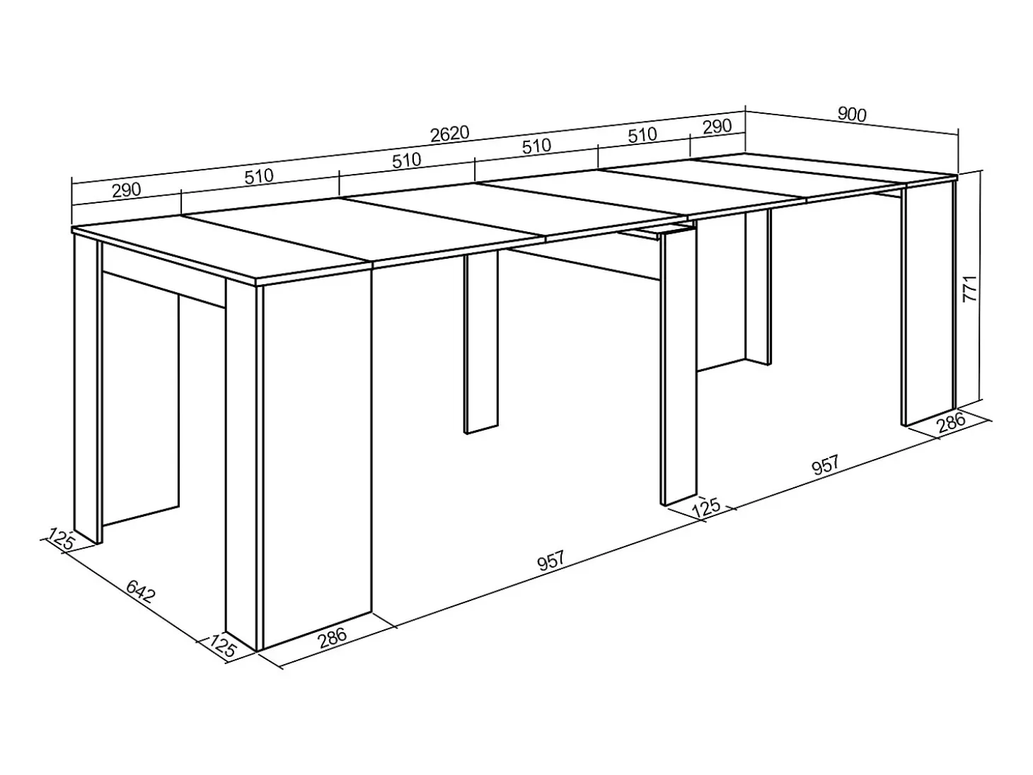 Mesa Consola extensible, 262x90x77cm, Para 12 comensales, Comedor y cocina, Cemento