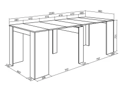 Mesa Consola extensible, 222x90x77cm, Para 10 comensales, Comedor y cocina, Cemento