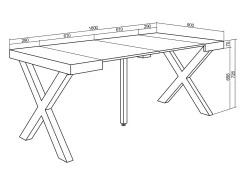 Mesa Consola extensible, 180x90x73cm, Para 8 comensales, Patas madera maciza, Roble y blanco
