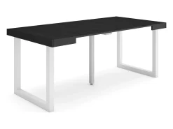 Mesa Consola extensible, 180x90x73cm, Para 8 comensales, Patas madera maciza, Negro