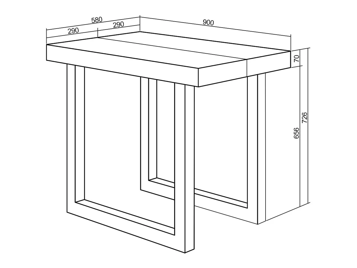 Mesa Consola extensible, 180x90x73cm, Para 8 comensales, Patas madera maciza, Negro