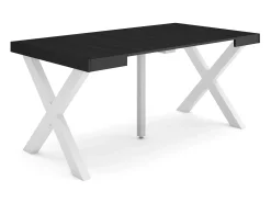 Mesa Consola extensible, 160x90x73cm, Para 8 comensales, Patas madera maciza, Negro