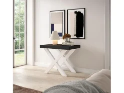 Mesa Consola extensible, 160x90x73cm, Para 8 comensales, Patas madera maciza, Negro