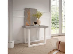 Mesa Consola extensible, 180x90x73cm, Para 8 comensales, Patas madera maciza, Cemento