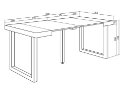 Mesa Consola extensible, 180x90x73cm, Para 8 comensales, Patas madera maciza, Cemento