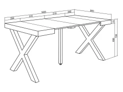 Mesa Consola extensible, 160x90x73cm, Para 8 comensales, Patas madera maciza, Blanco y negro
