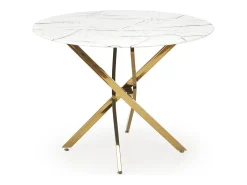 Mesa de 100 cm con tablero de aspecto mármol blanco y base Mezzo dorada