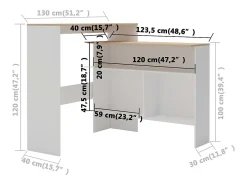 Mesa de bar con 2 encimeras blanca y roble 130x40x120 cm