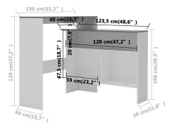 Mesa de bar con 2 tableros Blanco y gris 130x40x120 cm
