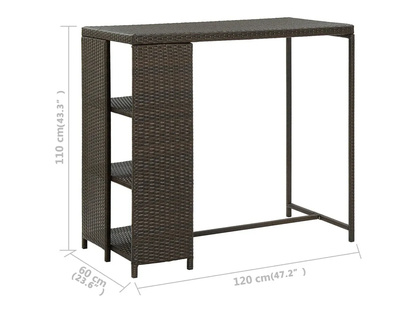 Mesa de bar con almacenaje Marrón 120x60x110 cm Mimbre de resina
