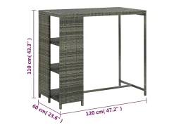 Mesa de bar con almacenaje Gris 120x60x110 cm Mimbre de resina