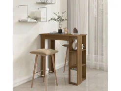 Mesa de bar con estante de madera de ingeniería de roble marrón