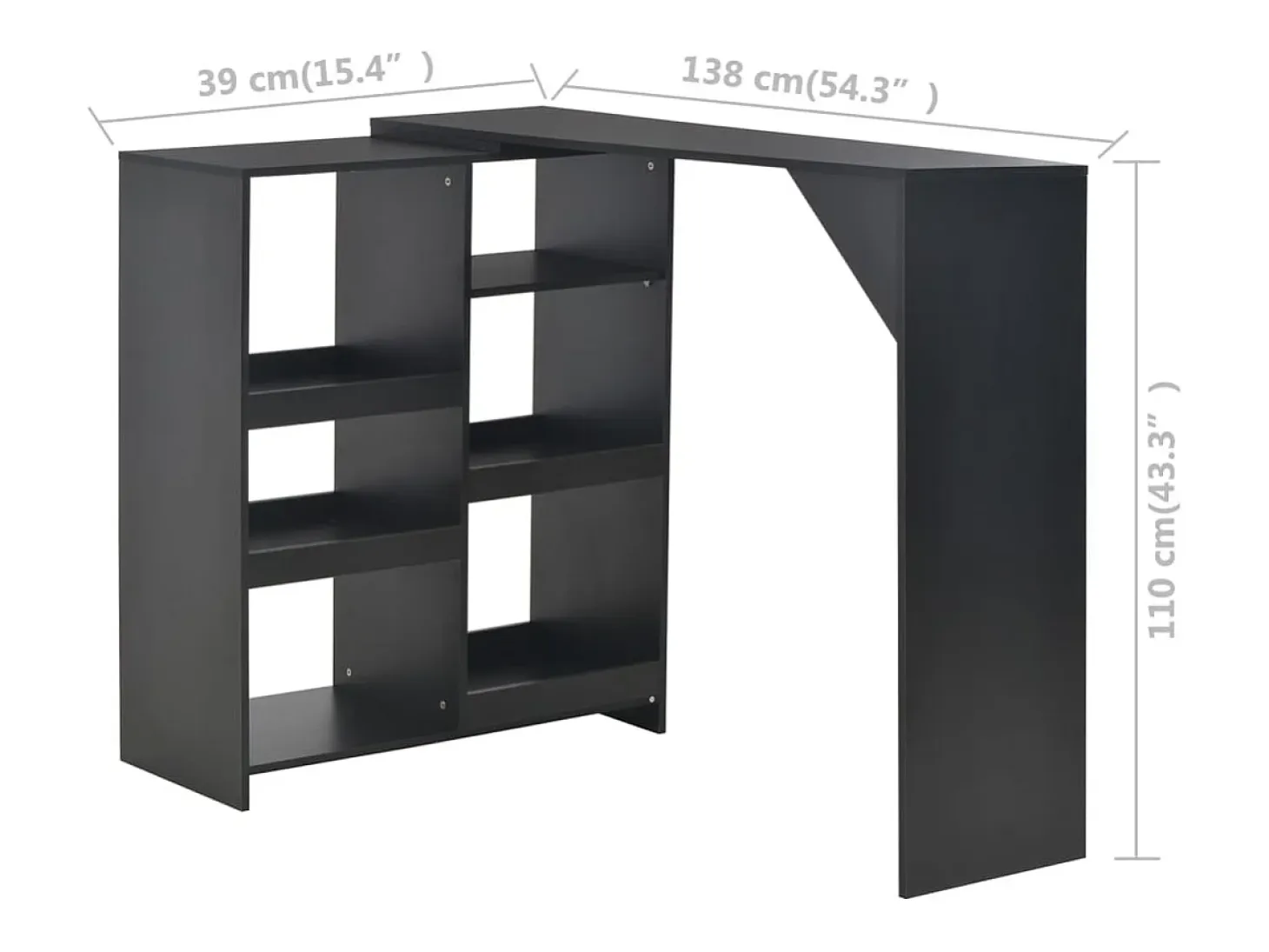 Mesa de bar con estante extraíble Negra 138x39x110 cm