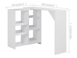 Mesa de bar con estantería móvil blanca 138x39x110 cm
