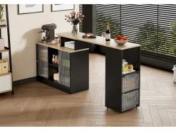 Mesa de bar extensible - 100 x 155 x 90 cm - con espacio de almacenamiento - mesa de bar móvil - MDF + cristal - negro