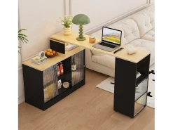 Mesa de bar extensible - 100 x 155 x 90 cm - con espacio de almacenamiento - mesa de bar móvil - MDF + cristal - negro