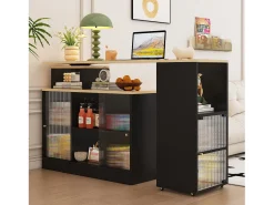 Mesa de bar extensible - 100 x 155 x 90 cm - con espacio de almacenamiento - mesa de bar móvil - MDF + cristal - negro