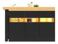 Mesa de bar extensible - 120/180 x 75,8 cm - con LED + 3 puertas - Rotación 360° - MDF - Negro