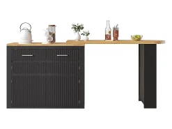 Mesa de bar extensible con espacio de almacenamiento, moderna y desmontable, con un cajón y dos estantes, mesa de comedor para isla de cocina, negra