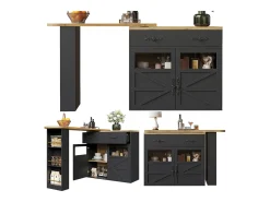 Mesa de bar extensible, giratoria 360°, espacio de almacenamiento, MDF, negra (138-204x39x104 cm)