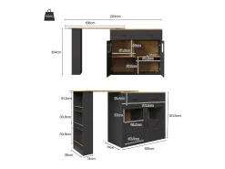 Mesa de bar extensible, giratoria 360°, espacio de almacenamiento, MDF, negra (138-204x39x104 cm)