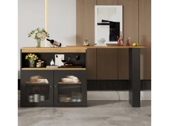 Mesa de bar extensible moderna con espacio de almacenamiento, giratoria, para comedor, con tira de luz LED de 1 m, color negro
