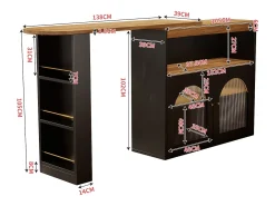 Mesa de bar extensible moderna con espacio de almacenamiento, giratoria, para comedor, con tira de luz LED de 1 m, color negro