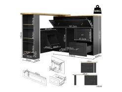Mesa de bar giratoria con 1 puerta y 2 cajones, espacio de almacenamiento tipo buffet con tablero extensible (138-204)×39×105 cm - negro