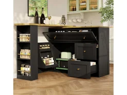 Mesa de bar giratoria con 1 puerta y 2 cajones, espacio de almacenamiento tipo buffet con tablero extensible (138-204)×39×105 cm - negro