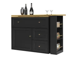 Mesa de bar giratoria con 1 puerta y 2 cajones, espacio de almacenamiento tipo buffet con tablero extensible (138-204)×39×105 cm - negro