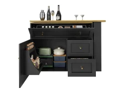 Mesa de bar giratoria con 1 puerta y 2 cajones, espacio de almacenamiento tipo buffet con tablero extensible (138-204)×39×105 cm - negro