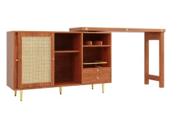 Mesa de bar giratoria con puerta de ratán y estante abierto - Mesa de comedor de madera - Marrón - 107 x 40 x 71,4 cm