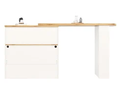 Mesa de bar giratoria de madera con espacio de almacenamiento - Luz LED ajustable - Blanco - 138/193 x 39 x 105 cm
