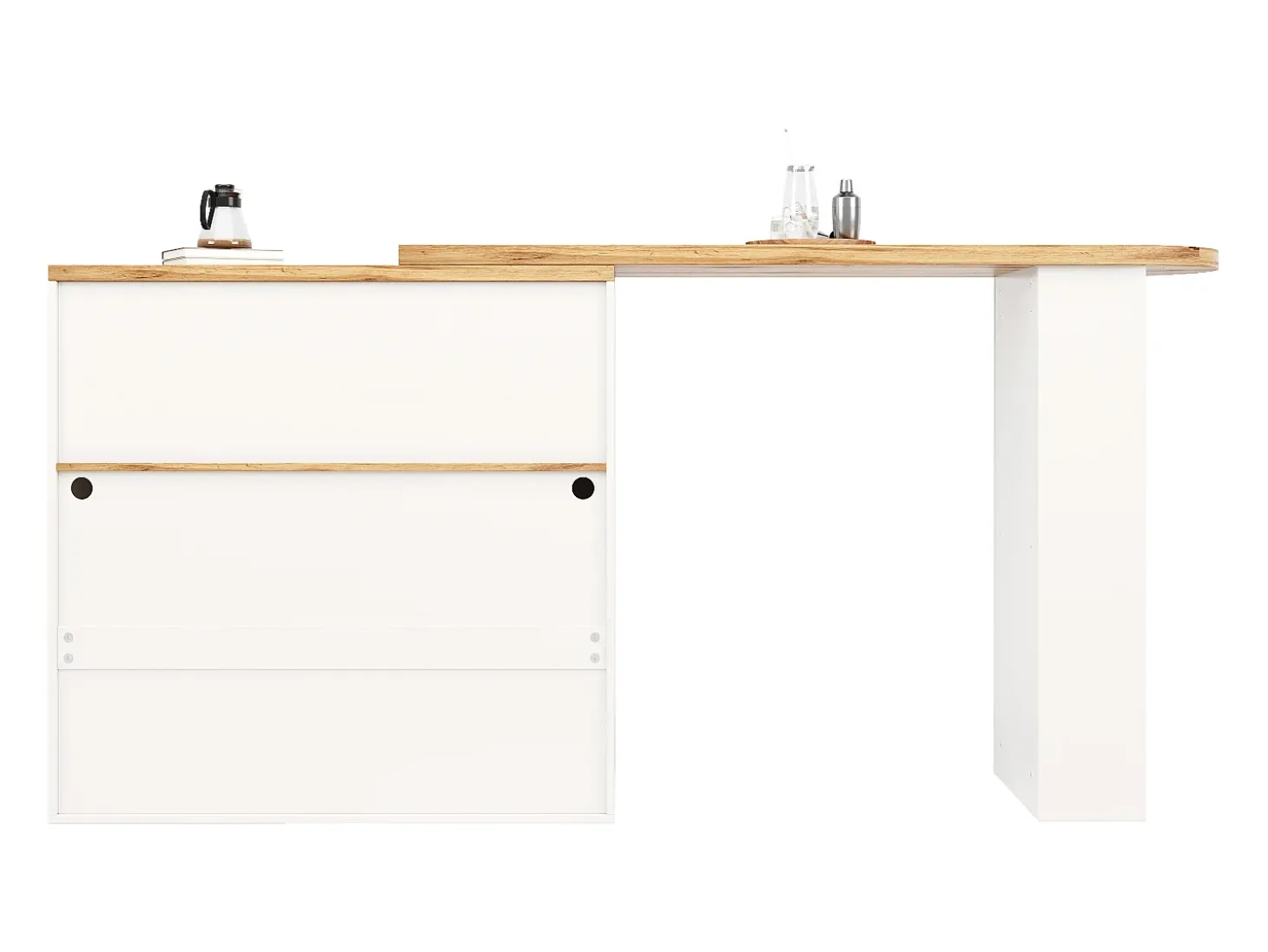 Mesa de bar giratoria de madera con espacio de almacenamiento - Luz LED ajustable - Blanco - 138/193 x 39 x 105 cm