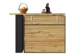 Mesa de bar giratoria de madera con 2 puertas y 1 cajón, con tablero extensible - (138-204) x 39 x 104 cm - color negro
