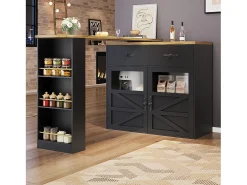 Mesa de bar giratoria de madera con 2 puertas y 1 cajón, con tablero extensible - (138-204) x 39 x 104 cm - color negro