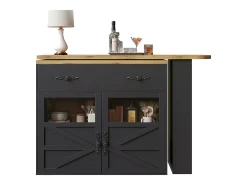 Mesa de bar giratoria de madera con 2 puertas y 1 cajón, con tablero extensible - (138-204) x 39 x 104 cm - color negro