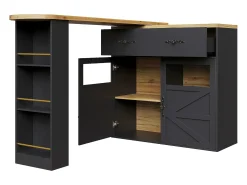 Mesa de bar giratoria de madera con 2 puertas y 1 cajón, con tablero extensible - (138-204) x 39 x 104 cm - color negro
