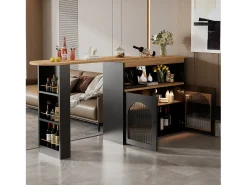 Mesa de bar giratoria de madera con espacio de almacenamiento - Luz LED ajustable - Negra - 138/193 x 39 x 105 cm