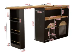 Mesa de bar giratoria de madera con espacio de almacenamiento - Luz LED ajustable - Negra - 138/193 x 39 x 105 cm