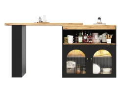 Mesa de bar giratoria de madera con espacio de almacenamiento - Luz LED ajustable - Negra - 138/193 x 39 x 105 cm